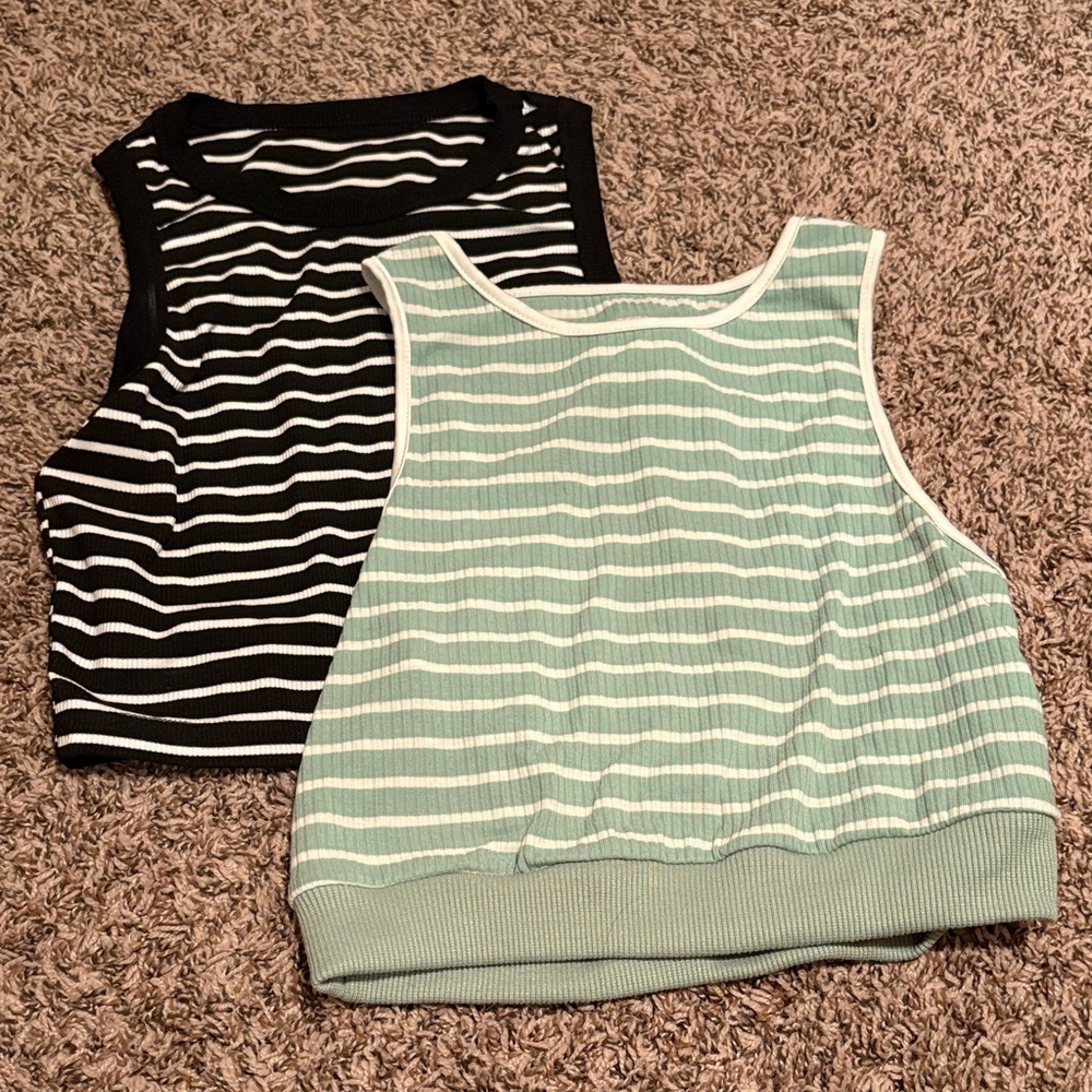 Striped Halter Crop Tops, Light Green, Black BOTH INCLUDED